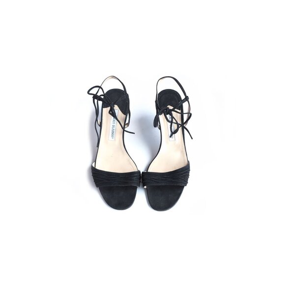 MANOLO BLAHNIK Sandals Black Suede Kitten Heels Size 8 | Eur 38 - Picture 1 of 10